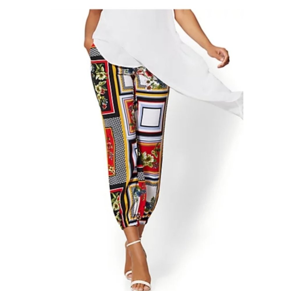 Print dress slacks with elastic ankle (jogger)